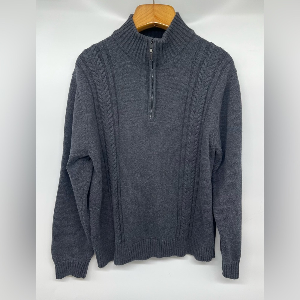 Vtg 90s Calvin Klein Mens Sweater XL 100% Cotton Gray 1/4 Zip Pullover Preppy